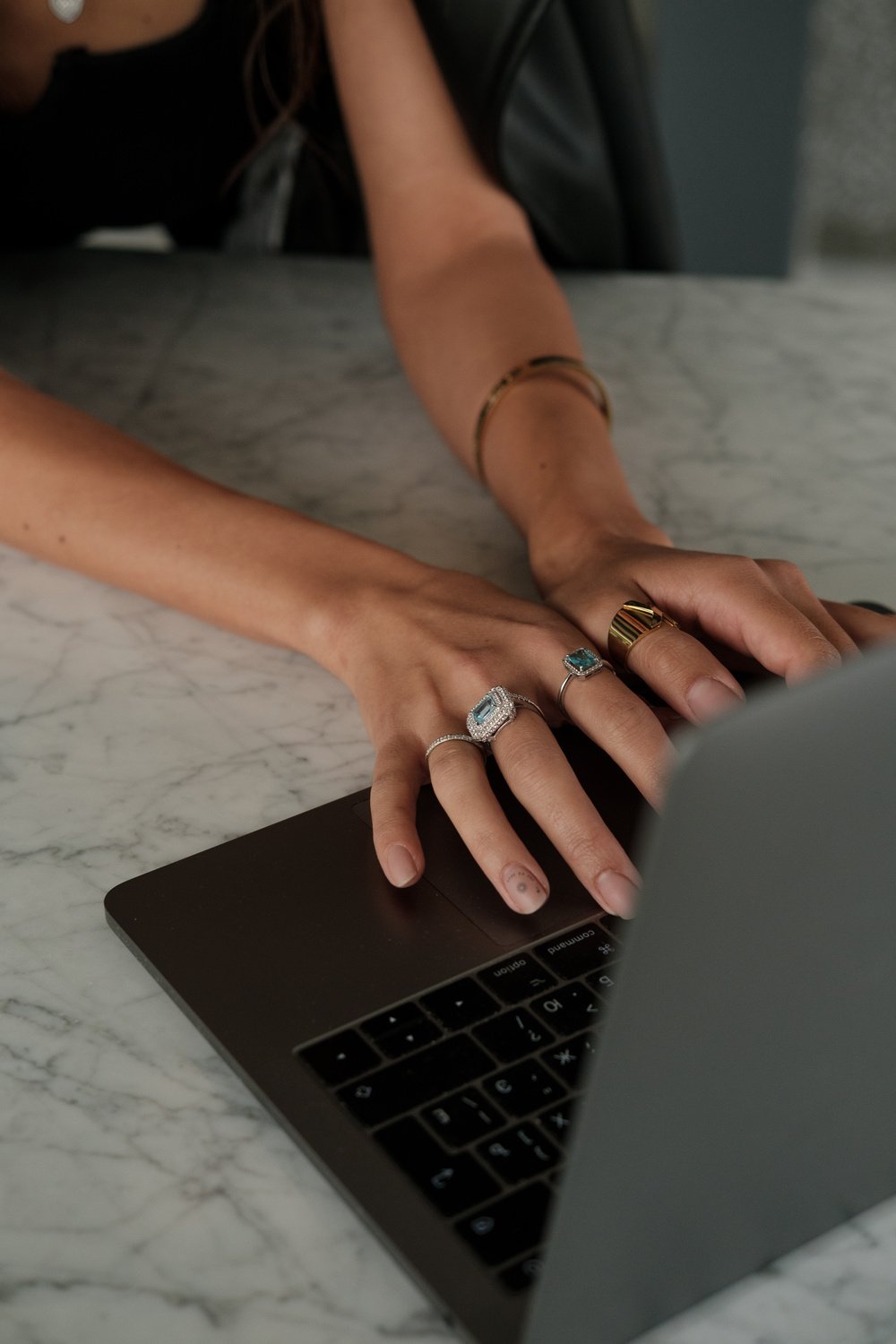 Hands Typing in Laptop Close-up